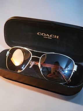 NEW Coach Aviator Sunglasses | Light Gold & Crystal Light Brown | With Case